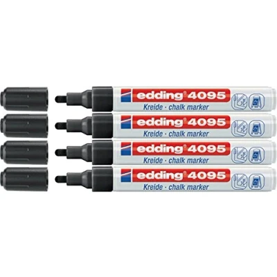 Afbeelding van Edding 4095 krijtstiften voor ramen, 2 3 mm, zwart, 4 stuks