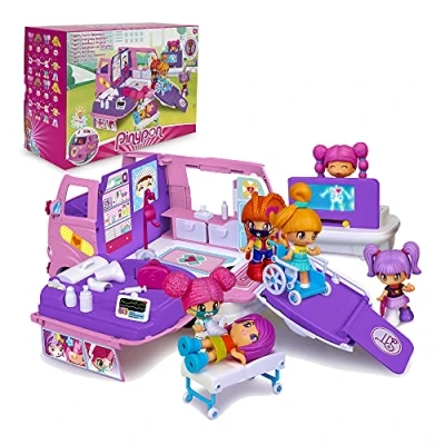 Afbeelding van Pinypon ambulance met figuur, om Les Pinypons naar het ziekenhuis te brengen, uitgerust een zeemeermin, röntgenfoto licht en andere accessoires, FAMOSA (700016790)