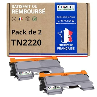 Image de COMETE TN2220 2 Toners Compatibles avec Brother Noir Marque française