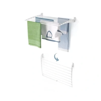 Afbeelding van foxydry Fold Droogrek voor aan de muur, uittrekbaar, verticaal, opvouwbaar, binnen en buiten, van aluminium staal, 82 x 50 cm (wit down, 1 laags 80)