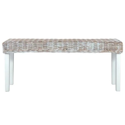 Afbeelding van vidaXL Bankje 110 cm natuurlijk kubu rattan en massief mahoniehout wit