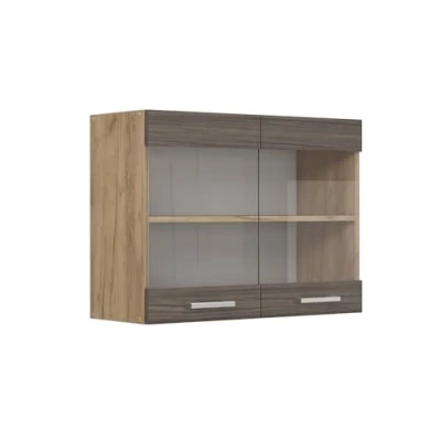 Afbeelding van Vicco Glazen keukenkast R Line, Edel grijs/Krachtige eik goud, 80 cm