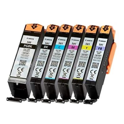 Afbeelding van 6 originele setup Canon PGI580 CLI581 PGI 580 CLI 581 inktcartridges set met blauw PIXMA printers
