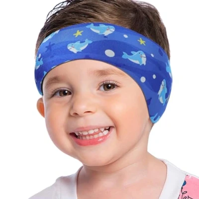 Afbeelding van MoKo Mignon Shark Zwemband, waterdicht, oorbescherming, voor kinderen, baden en zwemmen, maat M, donkerblauw