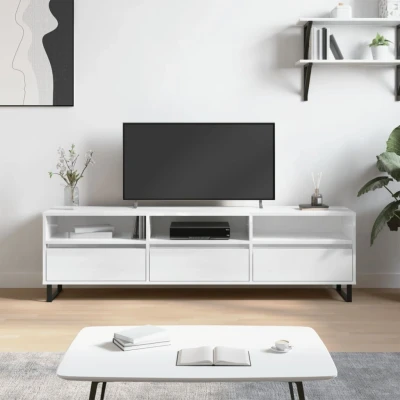 Afbeelding van Tv meubel 150x30x44,5 cm bewerkt hout hoogglans wit