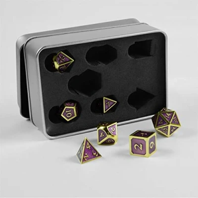 Afbeelding van shibby 7 polyedrische dobbelstenen van metaal voor rollenspellen en tafelspellen steampunk met opbergdoos