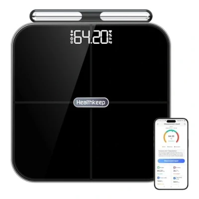 Afbeelding van Personenweegschaal, impedantiemeter, Healthkeep verbonden weegschaal wifi en Bluetooth met 8 zeer nauwkeurige elektroden, 46 lichaamsgegevens voor app, inclusief Andriod iOS, capaciteit 180 kg/400