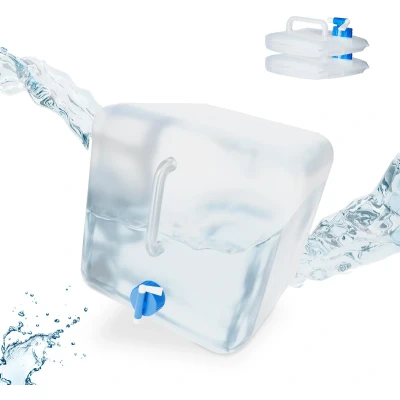 Afbeelding van Relaxdays opvouwbare jerrycan 20 l set van 3 drinkwater met kraan camping blauw