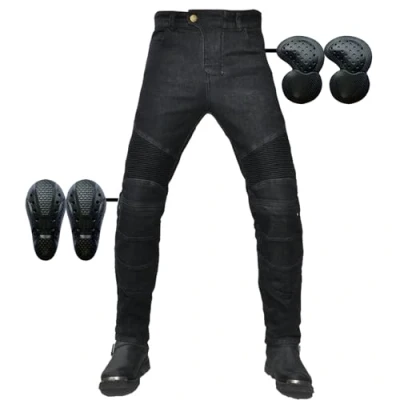 Afbeelding van SHUOJIA pantalon de moto pour homme, motard jean homme avec protections genoux et hanches, fin élastique, Noir , XL