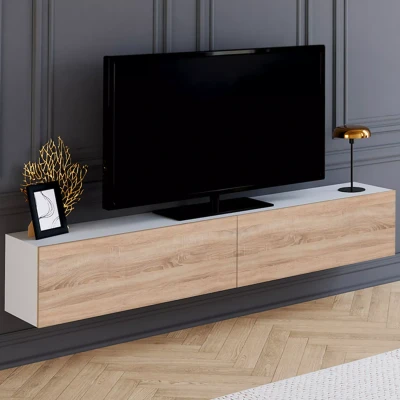 Afbeelding van ELIO 2 deurs wit en houten wand TV meubel 180 cm