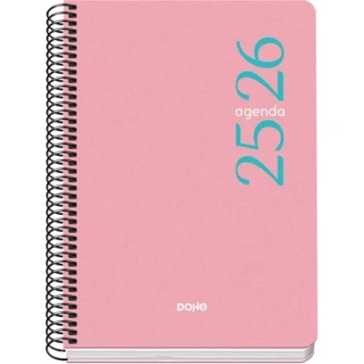 Afbeelding van Dohe Schoolagenda 2025 2026 dag per pagina, maat A5 (15 x 21 cm), Spaans en Engels, september tot juni, spiraalsluiting, flexibele omslag ESENCIAL roze