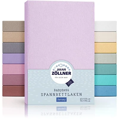 Image de Julius Zöllner Lot de 2 draps Housses en Jersey pour lit bébé et Enfant 100% Coton Certifié Oeko Tex Standard 100 Dimensions : 60 x 120 cm / 70 140 Lilas