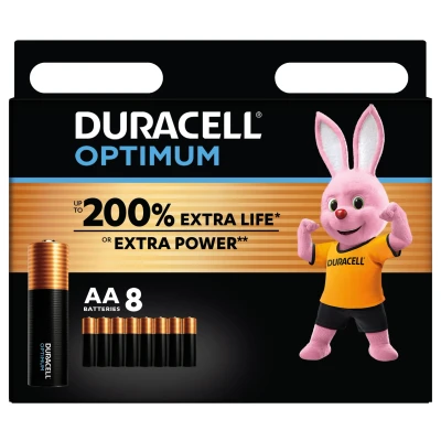 Afbeelding van Duracell batterij Optimum AA, blister van 8 stuks batterijen