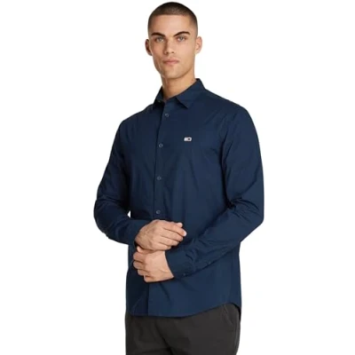 Afbeelding van Tommy Jeans Tjm Entry Slim Poplin Shirt L/S Heren, Blauw (Dark Night Navy)