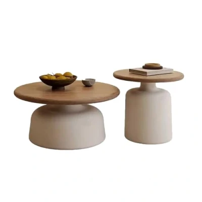 Afbeelding van JATIBOSH Set van 2 industriële ronde salontafels voor woonkamer, robuust en eenvoudig te monteren, minimalistische