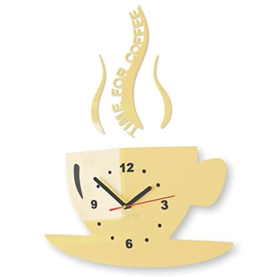 Afbeelding van Tasse, Time for Coffee (tijd voor koffie), moderne keuken wandklok, vanille ecru, 3D Romeins, wandklok decoratie