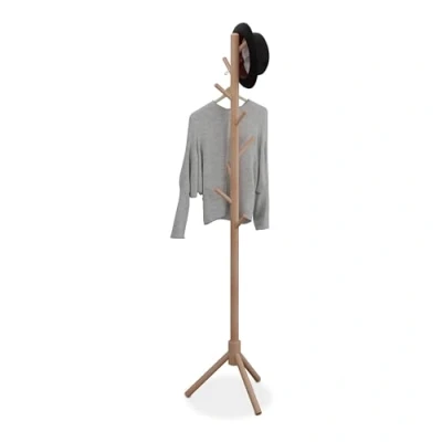 Afbeelding van Relaxdays kapstok staand hout 8 haken 173 x 43,5 37 cm boom natuur