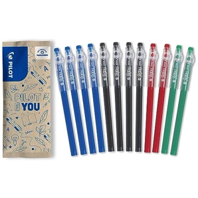 Image de Pilot 12 Stylos FriXion Ball Stick Encre Gel Effaçable 4 Bleus, Noirs, 2 Rouges, Verts Le Économique à Pointe Moyenne Pour Mettre La Trousse d&#039;école Fourniture Scolaire