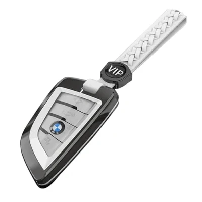 Afbeelding van Yamlten Autosleutelhoes voor BMW X1 X2 X3 X5 X6 en 1 2 3 4 5 6 7 Series knoppen metalen wit
