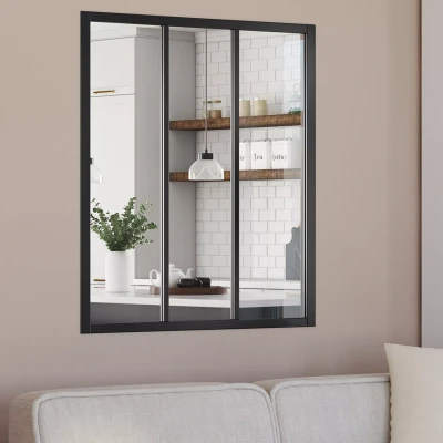 Image de Verrière atelier 3 vitrages L. 93 x H.108 cm en métal noir et verre trempé