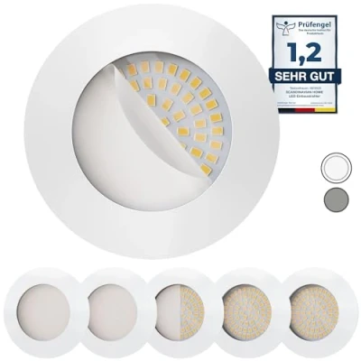 Afbeelding van Scandinavian home Set van 6 led inbouwspots, mat wit, 60 mm 70 mm, geschikt voor badkamer, warmwit, 230 V, CRI 90, 4,8 W, 450 lm, 3000 K, 68 met melkglas, spot, plafondinbouwlamp, plat