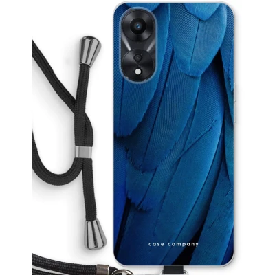 Afbeelding van Case Company® hoesje met Koord geschikt voor Oppo A78 5G Pauw Telefoonhoesje Zwart Bescherming aan alle Kanten en Over de Schermrand