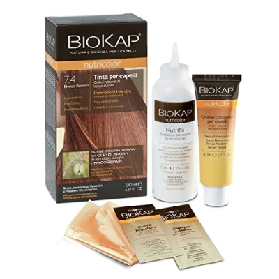 Afbeelding van BIOKAP Nutricolor, haarkleur zonder ammoniak, haarkleuring, voedt, kleur en herstelt, 7,4 auburnblond, 140 ml