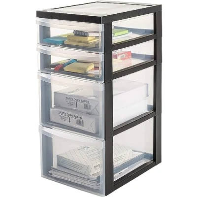 Afbeelding van IRIS Design Chest ladesysteem 4 lades 2 x 7.5 l 15 Kunststof Zwart/Transparant Met wieltjes