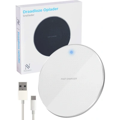 Afbeelding van Nuvance Draadloze Oplader 10W Inclusief Kabel Wireless Charger Fast Geschikt voor alle Qi Smartphones Wit en Zilver