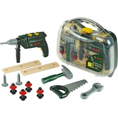 Afbeelding van Klein Toys Bosch 16 delige gereedschapskoffer boormachine, hamer, zaag, steeksleutel en gereedschap accessoires incl. licht geluidseffecten groen