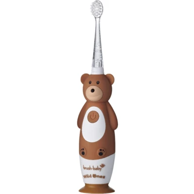 Afbeelding van Brush Baby Elektrische Oplaadbare Kindertandenborstel Wildones Bernie de Beer 0 10 Jaar 3 opzetborstels 2 poetsstanden Timer&amp;Pulse Disco licht Zuignapvoet