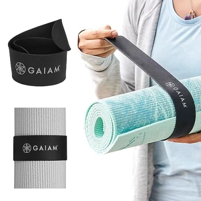Afbeelding van Gaiam Slap Band yogamat riem houdt je mat opgerold en veilig met slechts één drukknop sterke sluiting voor opbergen reizen past op de meeste maten