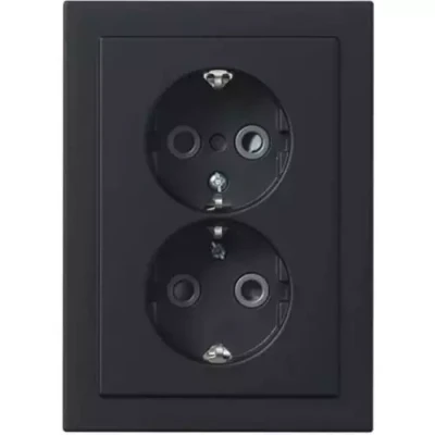 Afbeelding van Busch Jaeger Future Linear 2V wandcontactdoos met randaarde &amp; kinderbeveiliging voor Y doos MAT zwart 302EUJT 885