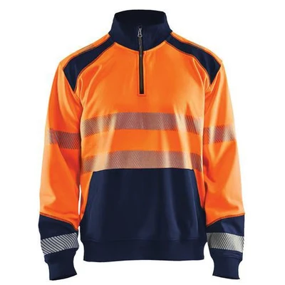 Image de Sweat col camionneur haute visibilité orange fluorescent/marine