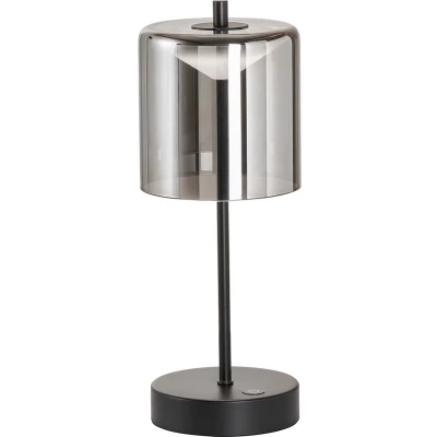 Afbeelding van FHL easy! Mobiele Tafellamp Riva Accu 1x 2W LED (incl.) 3000 / 4750 6500K Ø13cm, H:34,50cm USB oplading Rookglas met Zandzwart Voet Cilinder