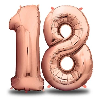 Afbeelding van envami® Verjaardagsballon 18 jaar, roségoud, 101 cm, cijferballon, decoratieve verjaardagsset voor meisjes, vrouwen, Happy Birthday decoratie/ ballon, zweeft dankzij helium
