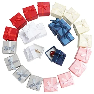 Afbeelding van Kurtzy Sieraden Ring Geschenkdoos (24 Stuks) 4,1 x cm Diverse Kleuren Kartonnen Displaydozen met Strik en Fluwelen Inzet Oorbellendoosje voor Jubilea, Bruiloften Verjaardagen