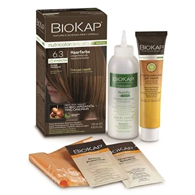 Afbeelding van BIOKAP Rapid 6.3 Permanente haarkleur donkergoudblond inwerktijd slechts 10 minuten biologische arganolie TricoREPAIR complex veganistisch optimale dekking van wit haar