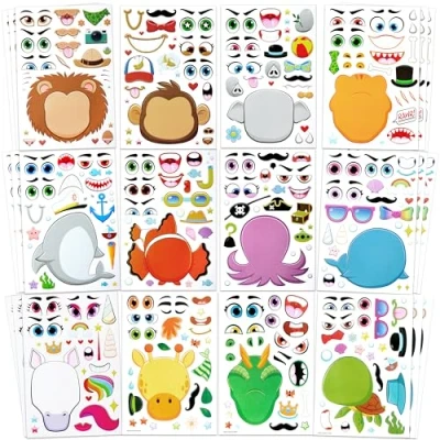 Afbeelding van Make a Face 36 vellen stickers om je eigen dierenmix te maken en stickervellen matchen met safari&#039;s, zeedieren fantasie voor
