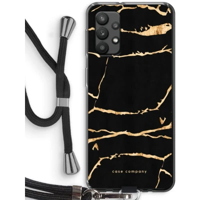 Afbeelding van Case Company® hoesje met Koord geschikt voor Samsung Galaxy A32 4G Gouden marmer Telefoonhoesje Zwart Bescherming aan alle Kanten en Over de Schermrand