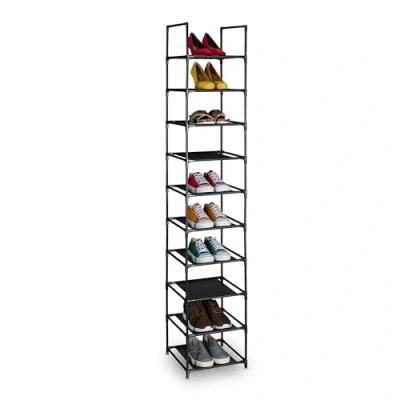 Afbeelding van Relaxdays schoenenrek smal metaal en stof opbergrek schoenen gang schoenenmeubel 10 etages