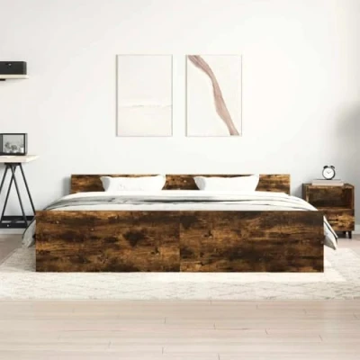 Afbeelding van Bedframe Bewerkt Hout Sonoma Eikenkleurig 100X200 cm 200 x / Gerookt eiken