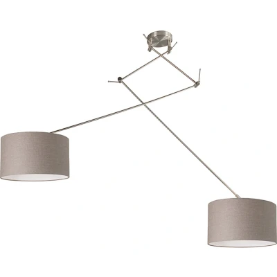 Afbeelding van QAZQA Hanglamp staal met kap 35 cm taupe verstelbaar 2 lichts Blitz