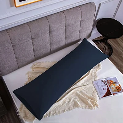Afbeelding van Kussensloop, 100% katoen, 45 x 150 cm, 1 stuks, rechthoekig, Puro, jersey, 120 g/m², kussensloop duurzaam en hypoallergeen, donkerblauw