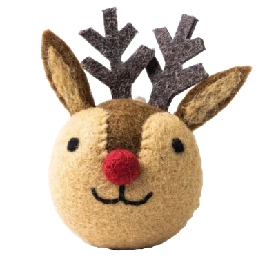 Afbeelding van Kerstbal Vilt Hoofdje Rendier Rudolf 8cm Fairtrade