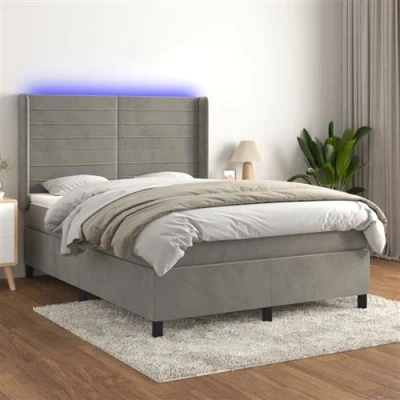 Afbeelding van vidaXL Boxspring met matras en LED fluweel lichtgrijs 140x190 cm