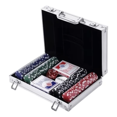 Afbeelding van HOMCOM Pokerkoffer met 200 chips, 2 kaartspellen + sleutels aluminium