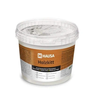 Afbeelding van HAUSA houtplamuur, 1 kg, grijs, plamuur voor het repareren van houtschade, klaar gebruik, uitstekende vulkracht, sneldrogend, duurzaam