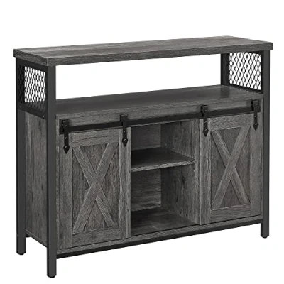 Afbeelding van VASAGLE Opbergkast, dressoir, keuken, commode, met 2 schuifdeuren, 33 x 100 80 cm, verstelbare planken, industriële stijl, voor woonkamer, grijs en zwart LSC092B02