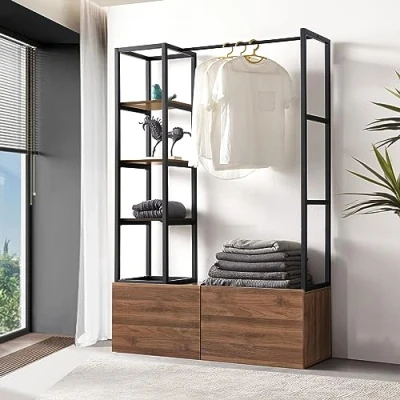 Afbeelding van Kledingkast Egmating open kast 180x120x40 cm zwart en walnootkleurig